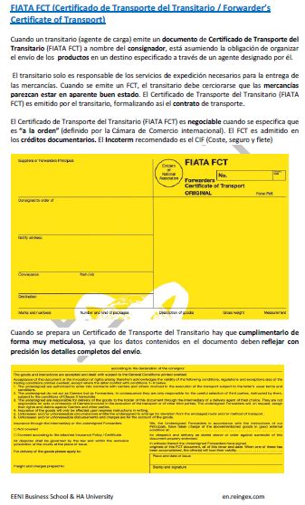 Certificado de Transporte del Transitario (FIATA FCT), curso